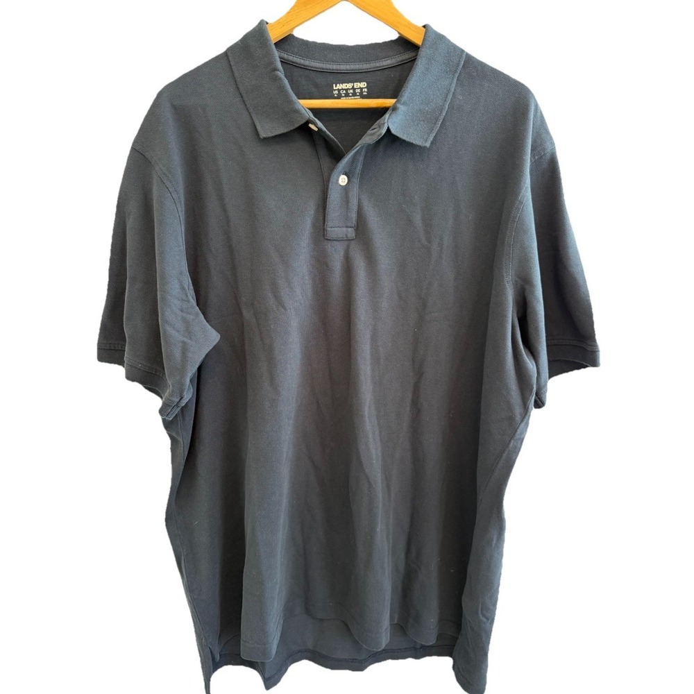 Lands' End Mens Polo Shirt XL Black Short Sleeve Cotton Classic Fit